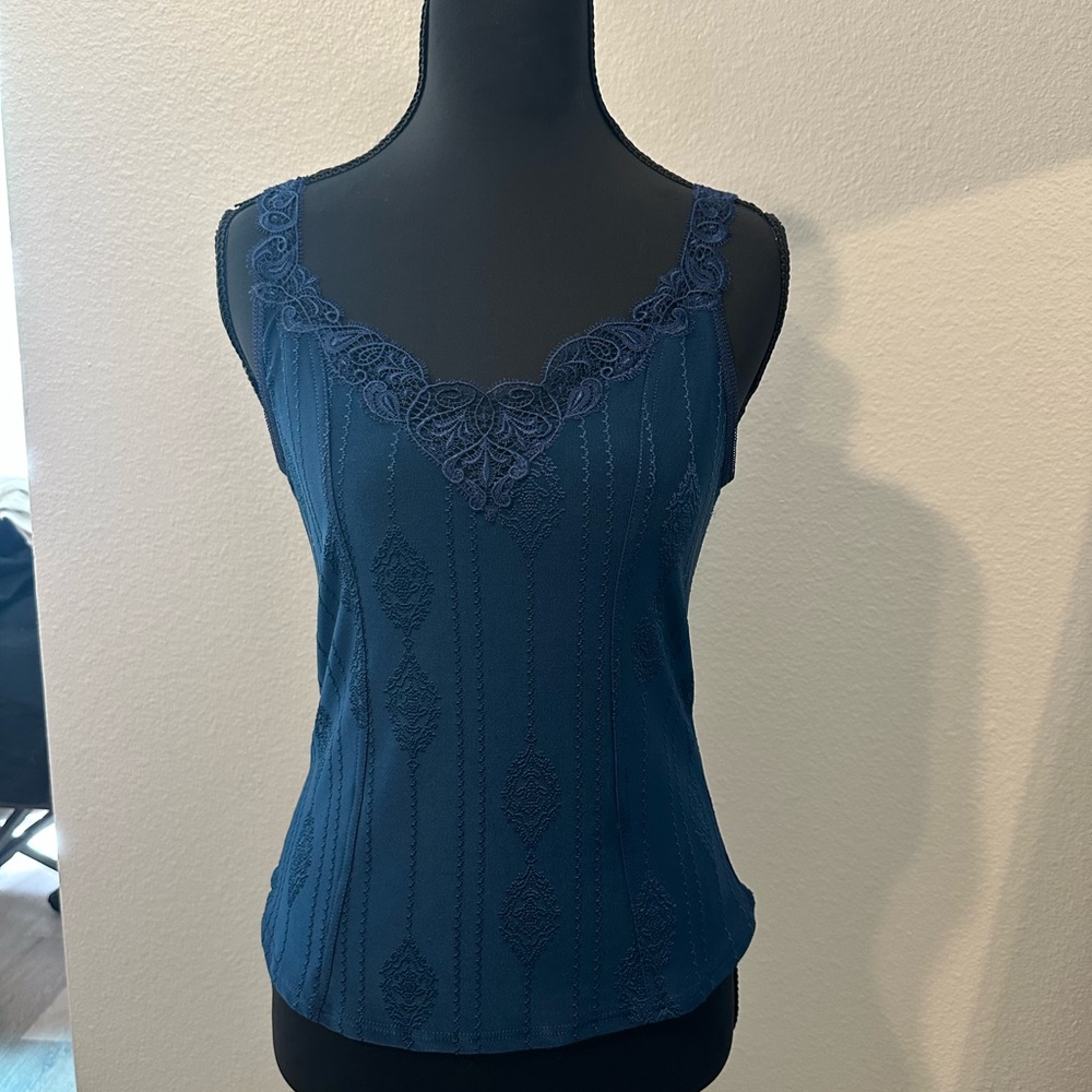 Elegant Blue Lace Trim Women's Top